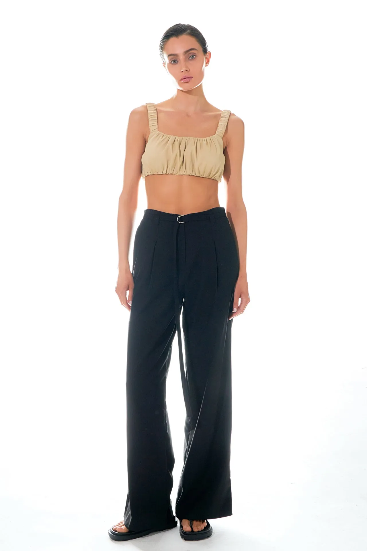 Pleated Wide Pants with Belt