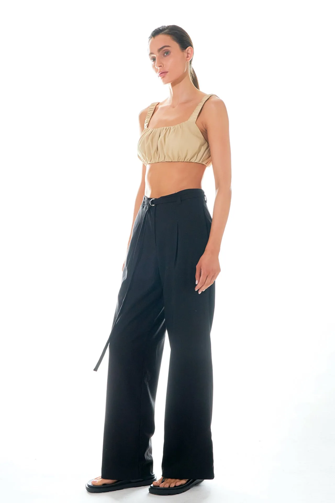 Pleated Wide Pants with Belt