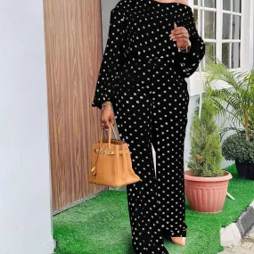 Polka Dot Printed Long-sleeved Trousers Casual Fashion Loose Shoulder Suit