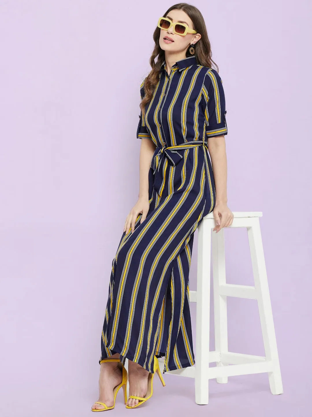 Printed Collar Buttoned Down Shirt Maxi Dress