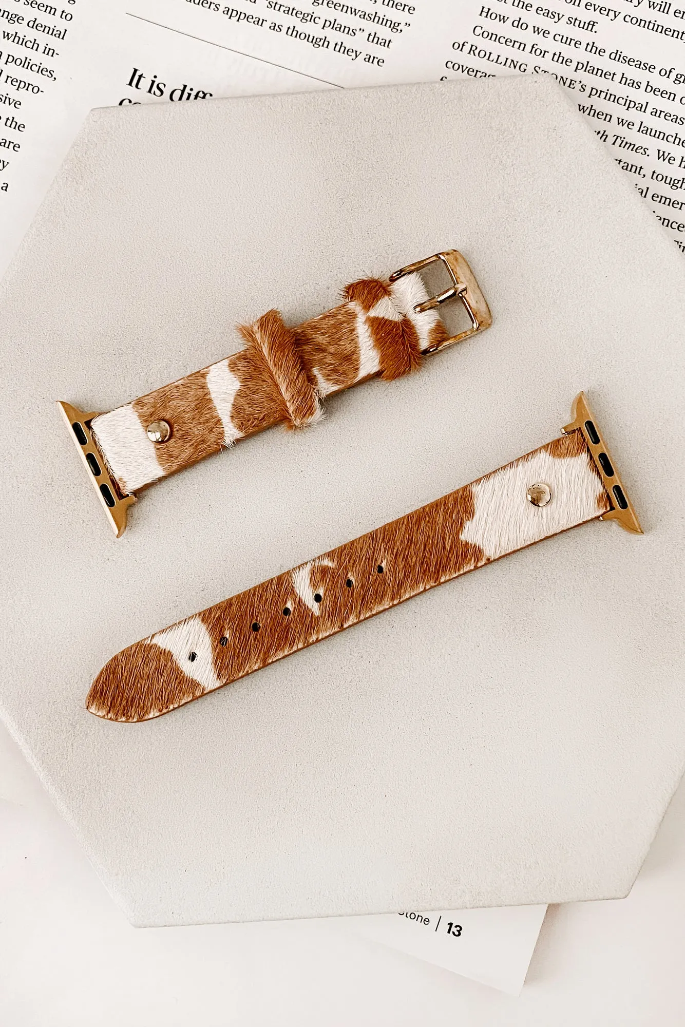 "Oh Look At The Time" Spotted Faux Fur Apple Watch Band (Tan)