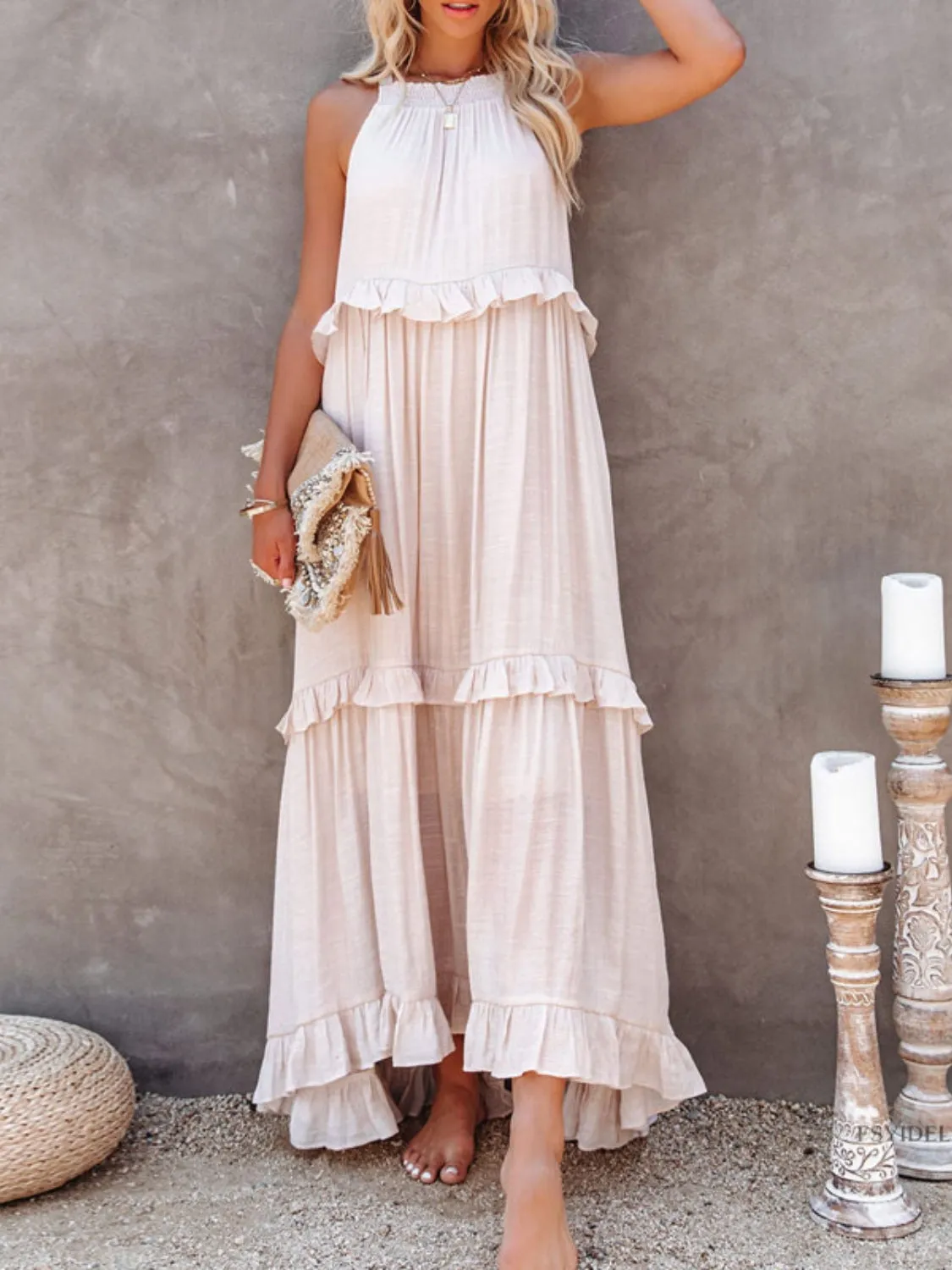 Ruffled Resort Maxi Dress with Pockets