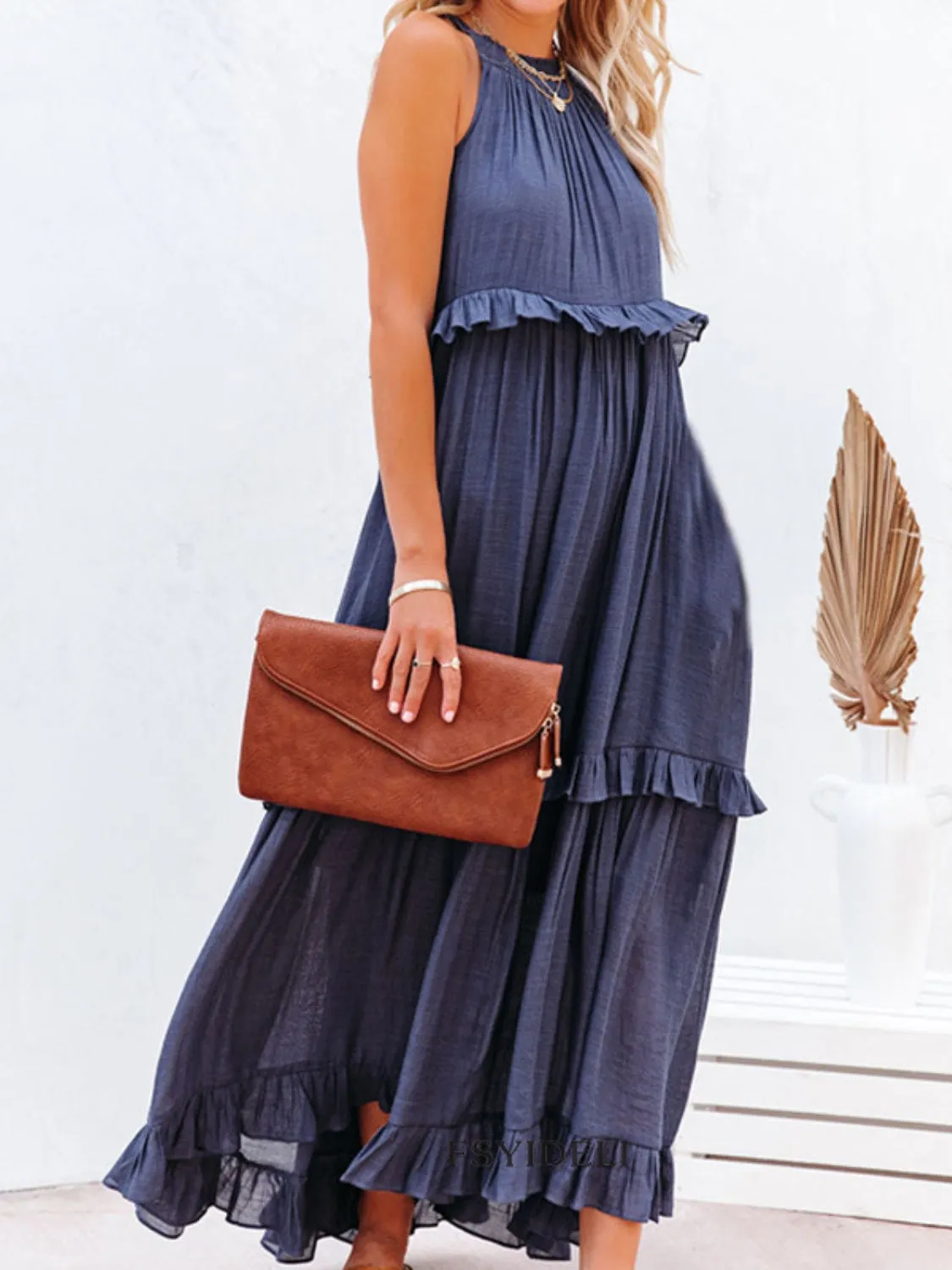 Ruffled Resort Maxi Dress with Pockets