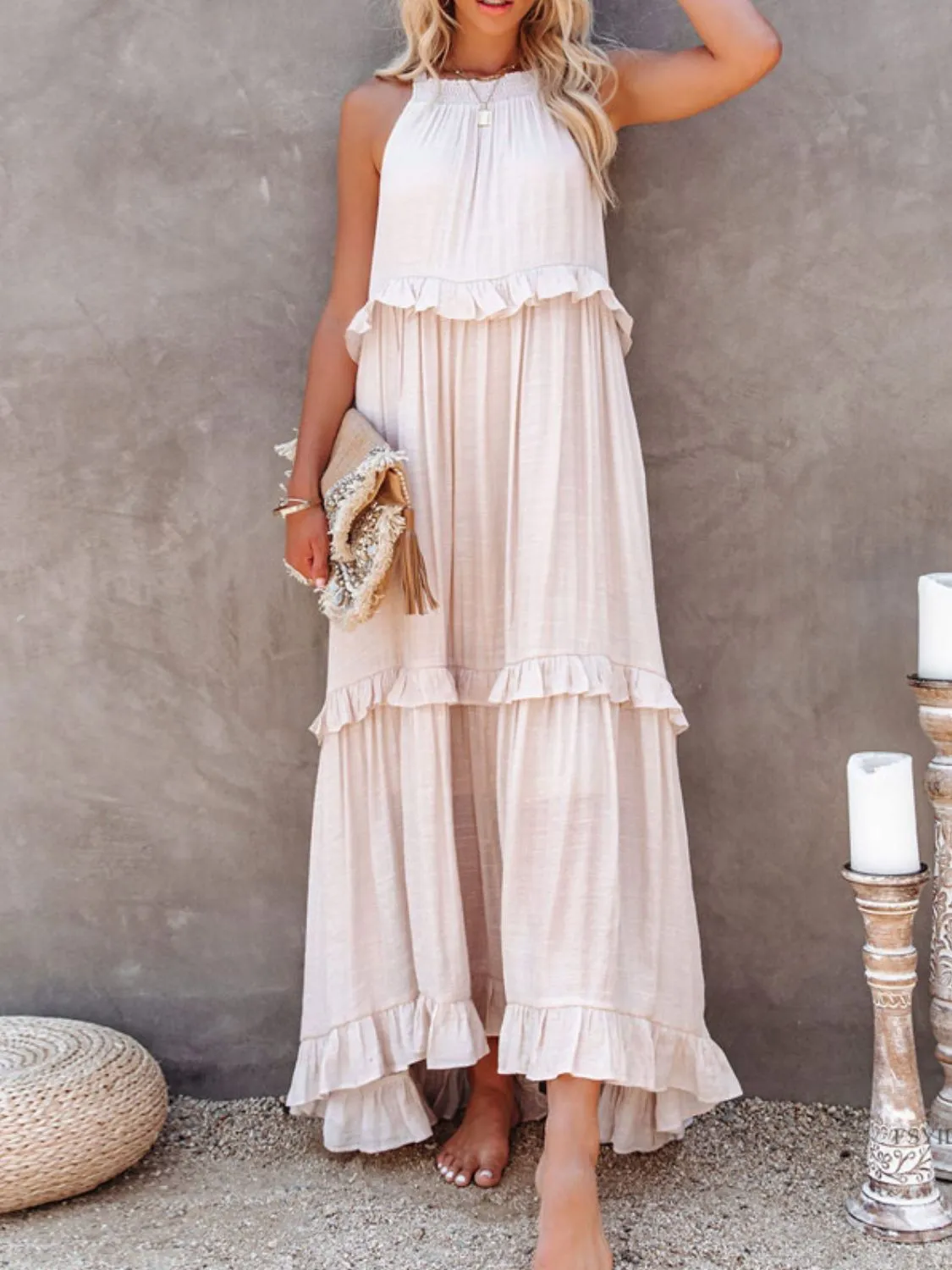 Ruffled Resort Maxi Dress with Pockets