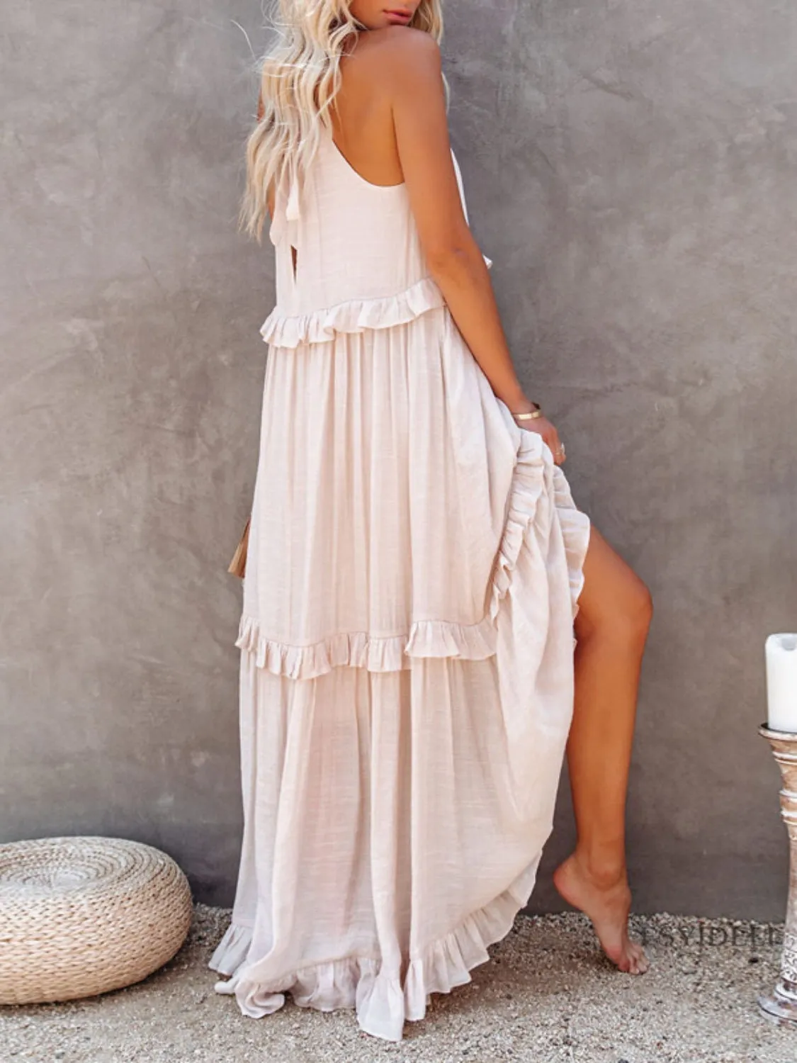 Ruffled Resort Maxi Dress with Pockets