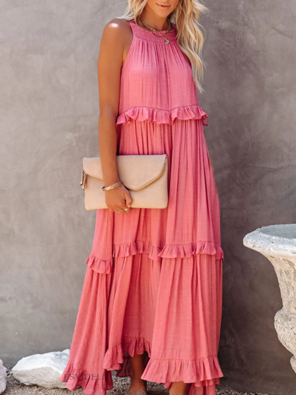 Ruffled Resort Maxi Dress with Pockets