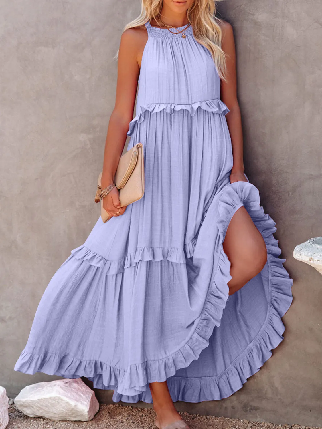 Ruffled Resort Maxi Dress with Pockets