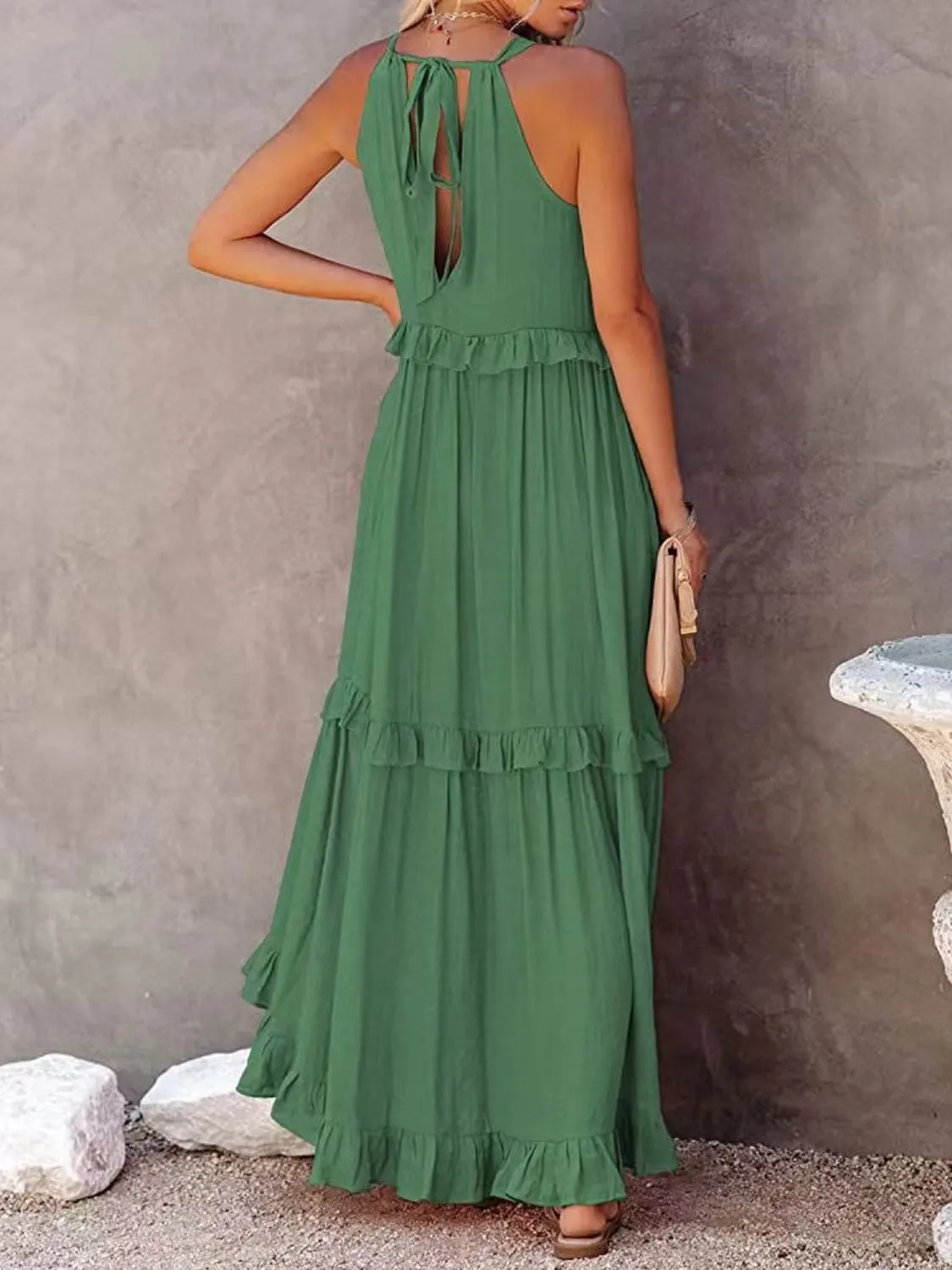 Ruffled Resort Maxi Dress with Pockets