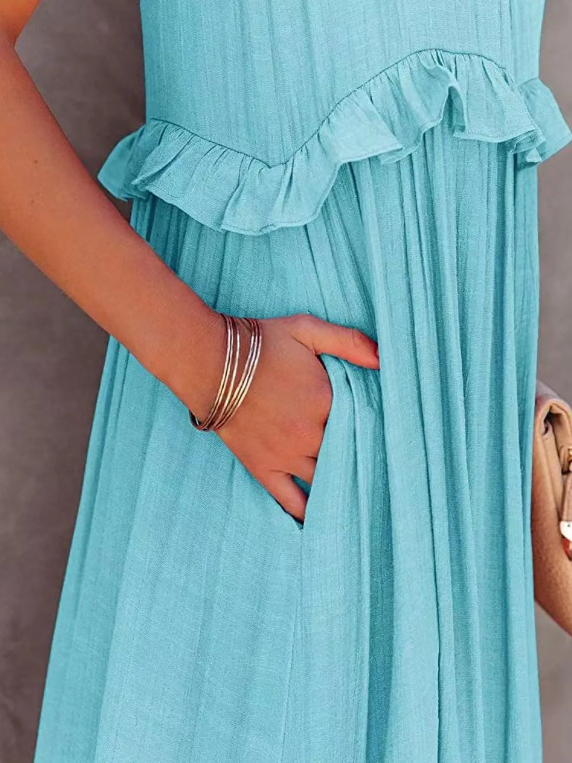 Ruffled Resort Maxi Dress with Pockets