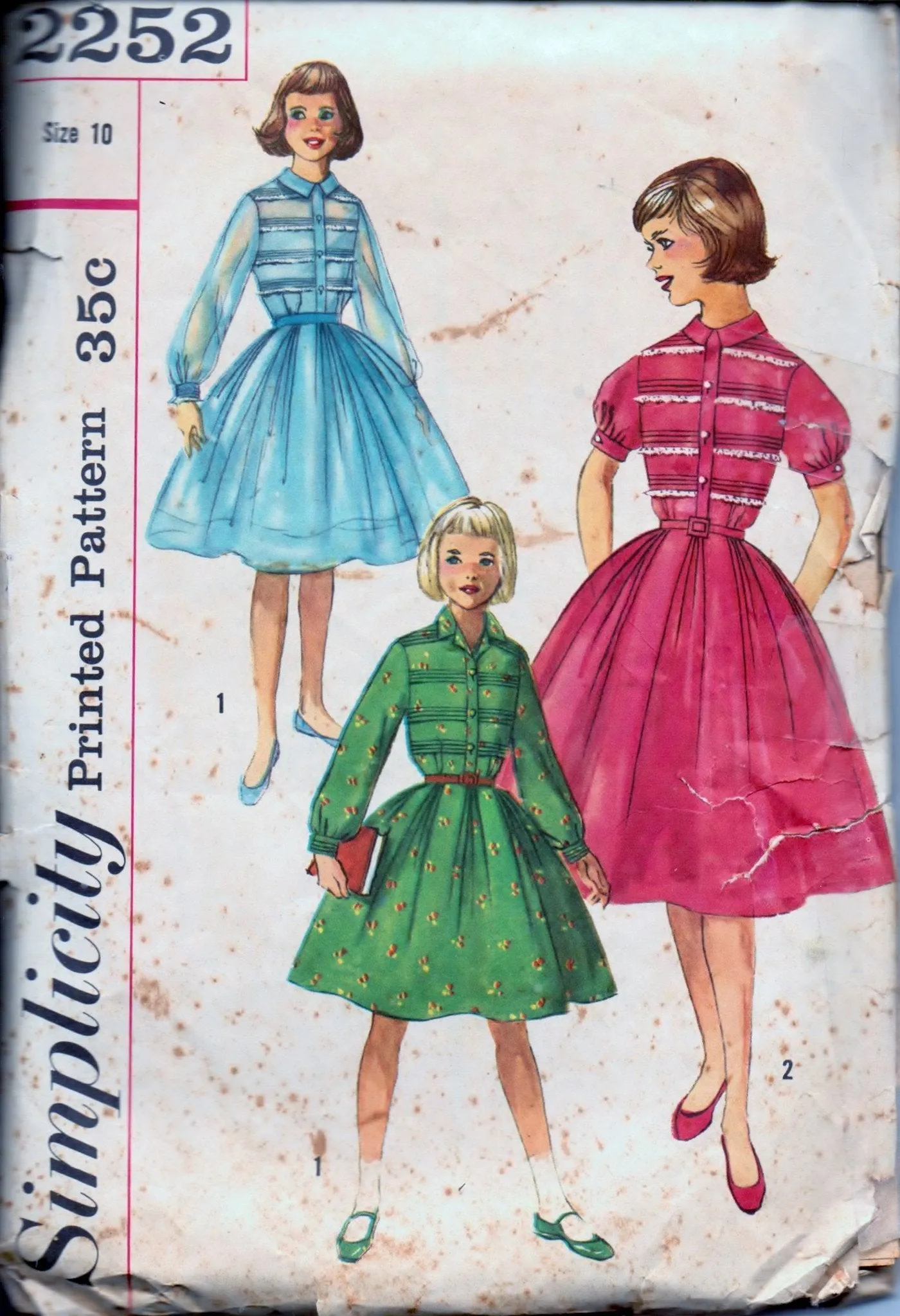 Simplicity 2252 Girls One-Piece Shirtwaist Dress Vintage 1950's Sewing Pattern