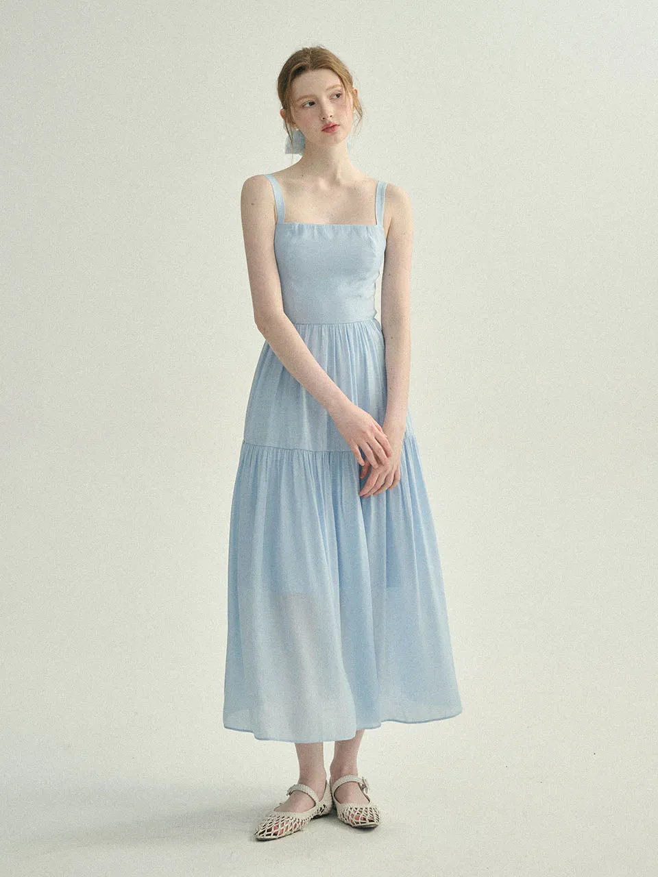 Sky back ribbon long dress