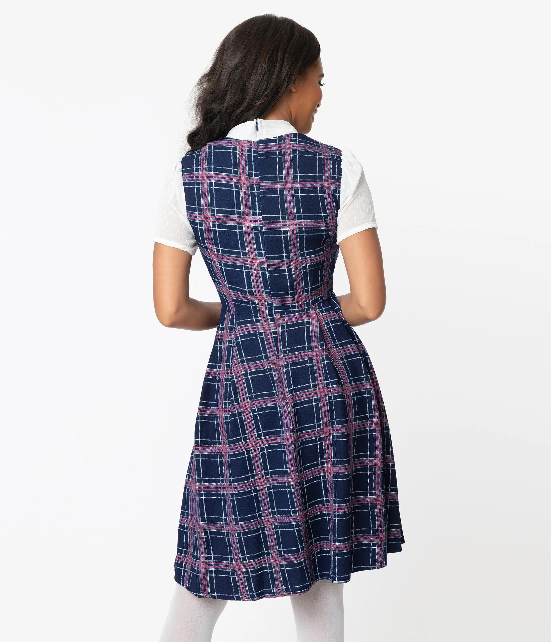 Smak Parlour Navy Blue Plaid Empower Hour Swing Dress