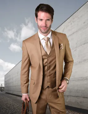 Statement 3 Piece Modern Fit Suit - Caramel | 100% Wool | Super 150's