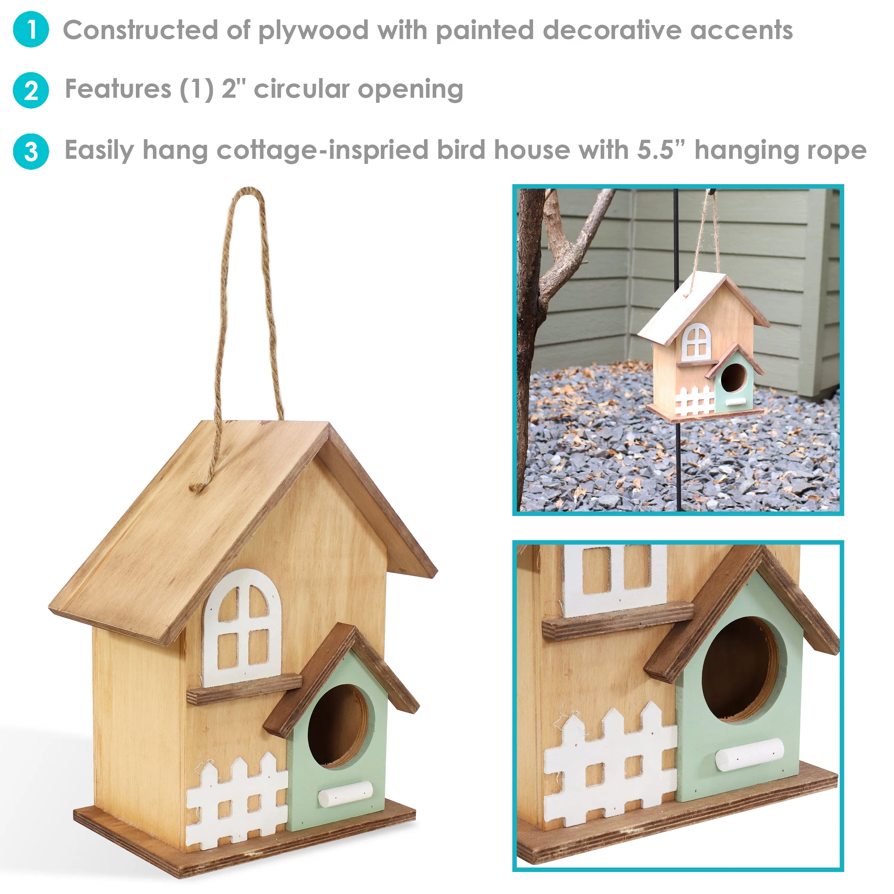 Sunnydaze Country Cottage Wooden Outdoor Hanging Bird House - 9.25"