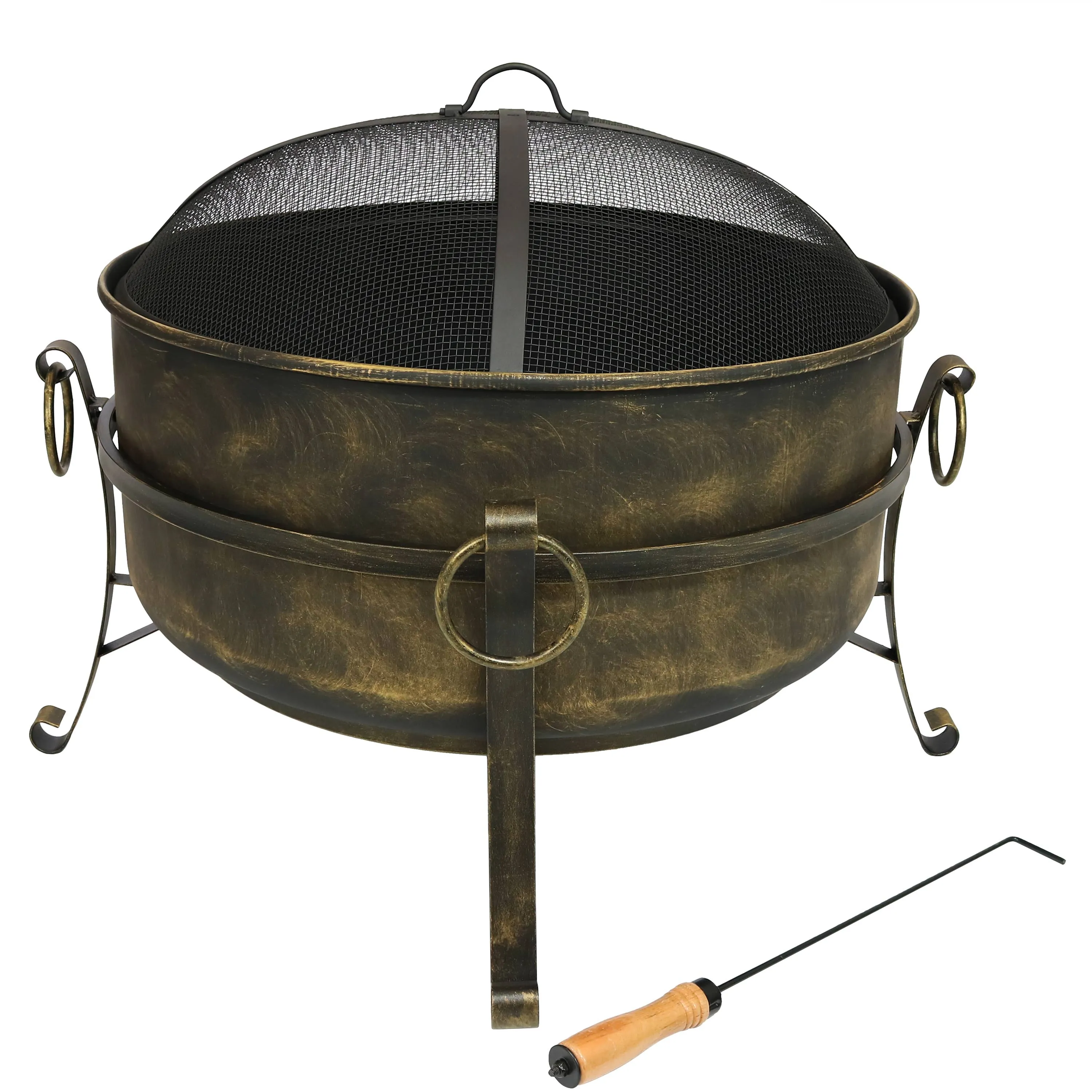 Sunnydaze Large Outdoor Cauldron Fire Pit with Spark Screen