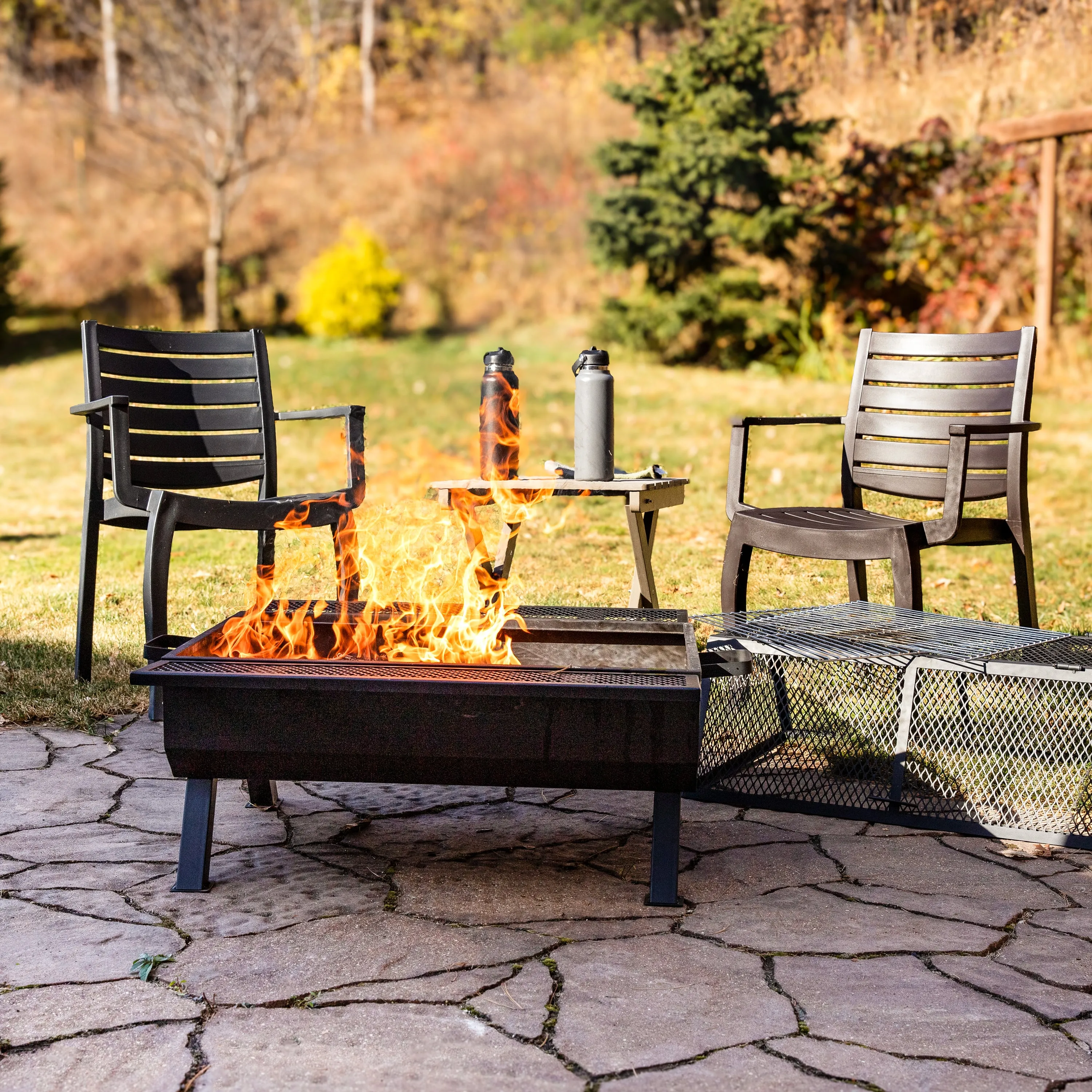 Sunnydaze Outdoor Fire Pit with Grill and Spark Screen -36" H