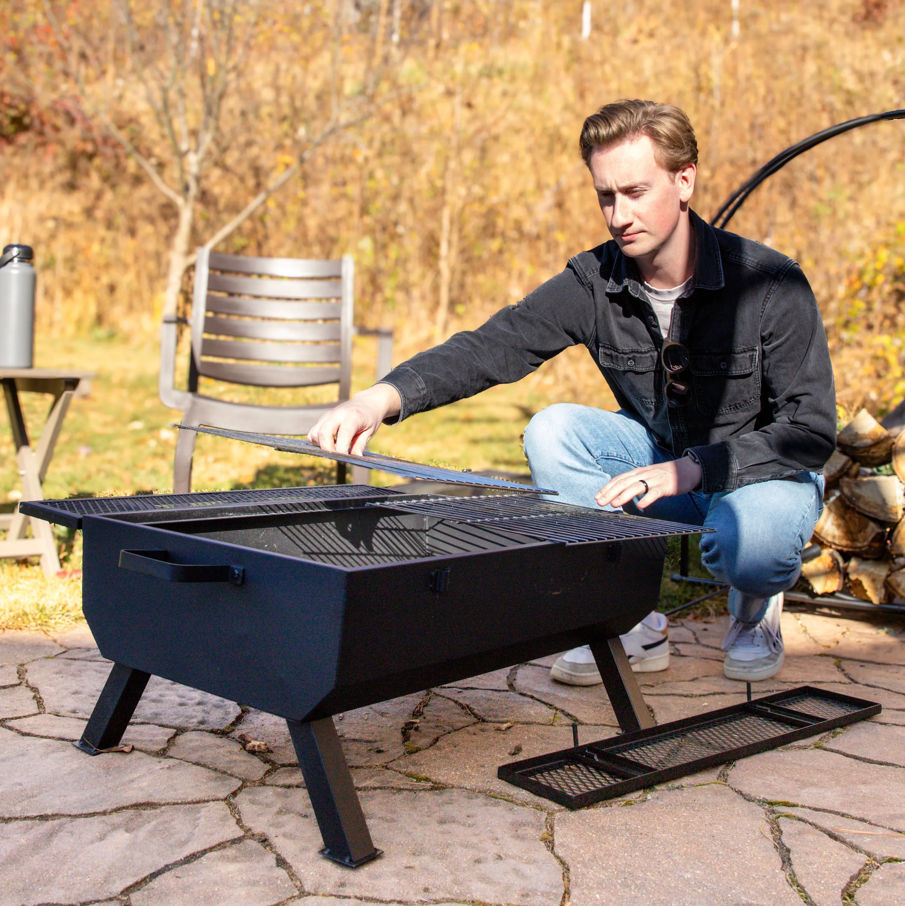 Sunnydaze Outdoor Fire Pit with Grill and Spark Screen -36" H