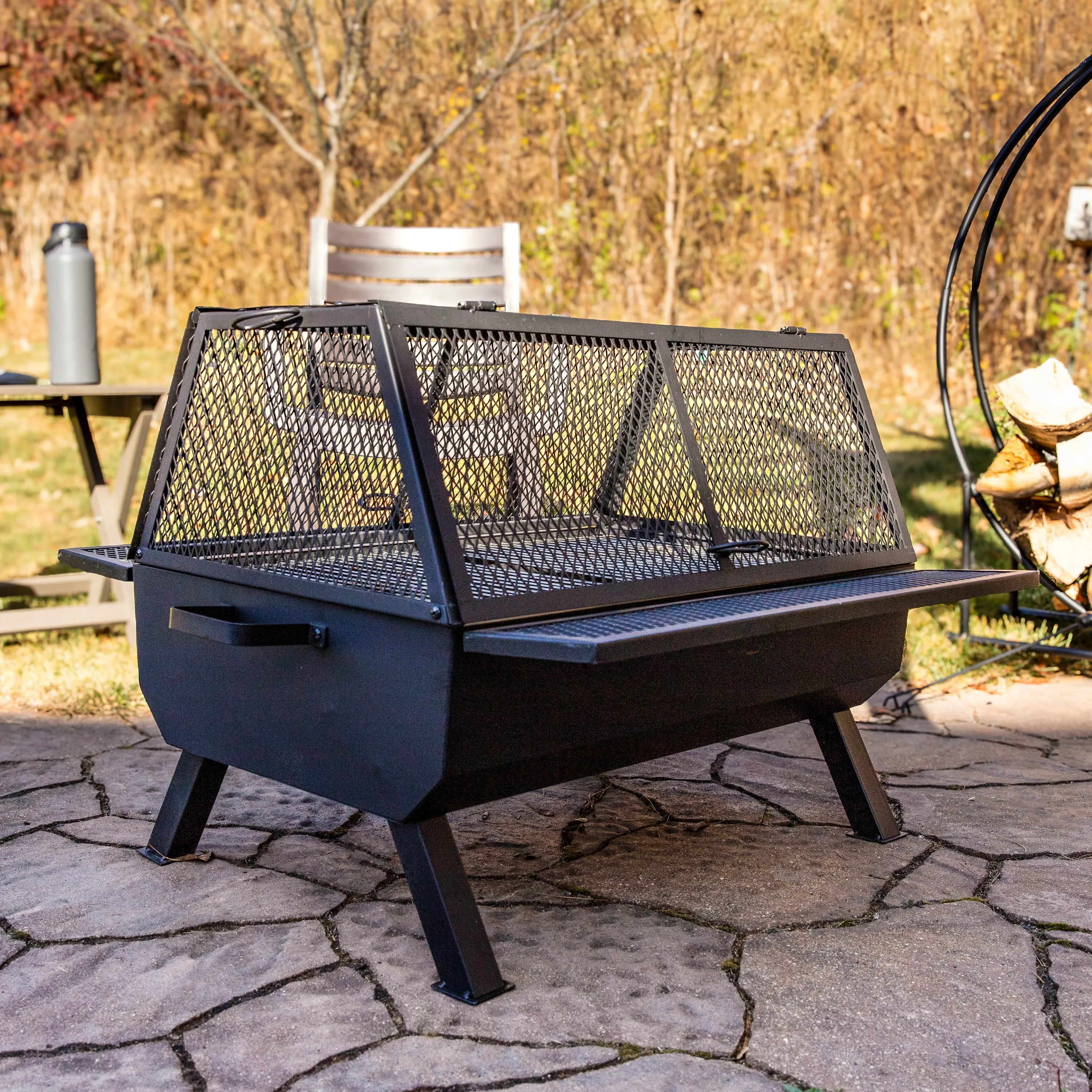 Sunnydaze Outdoor Fire Pit with Grill and Spark Screen -36" H