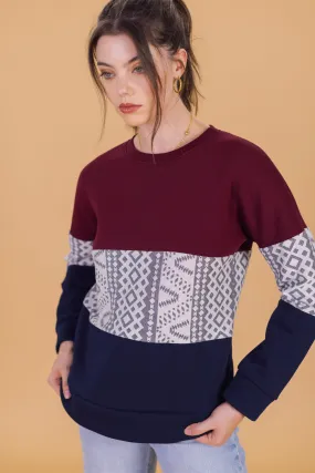 Sweater Mia Burgundy Blue Geo