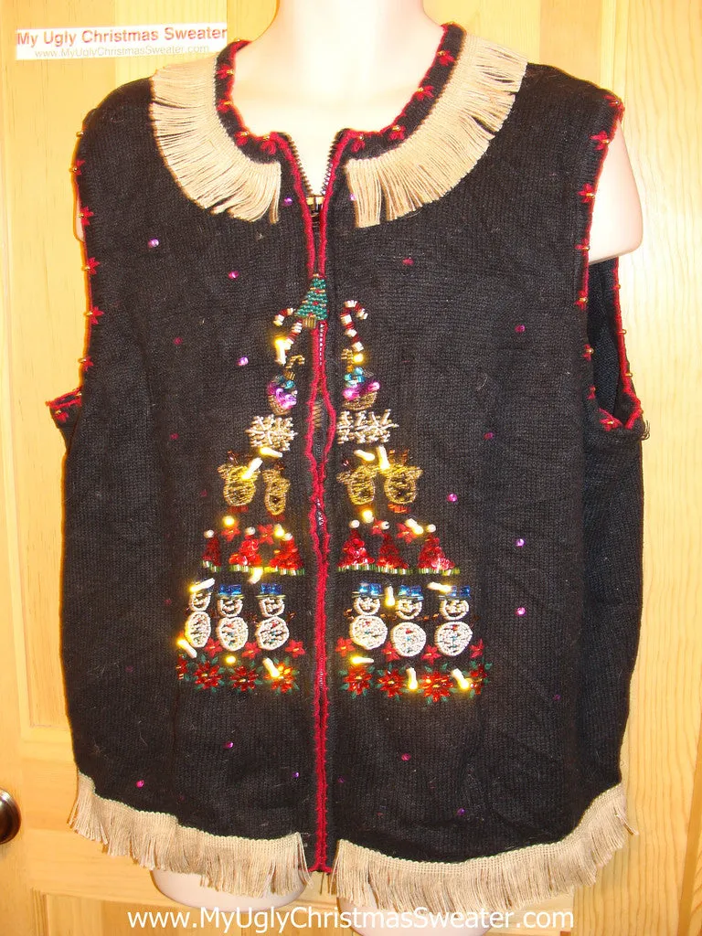 Tacky Ugly Christmas Sweater Vest with Lights and Fringe (g63)