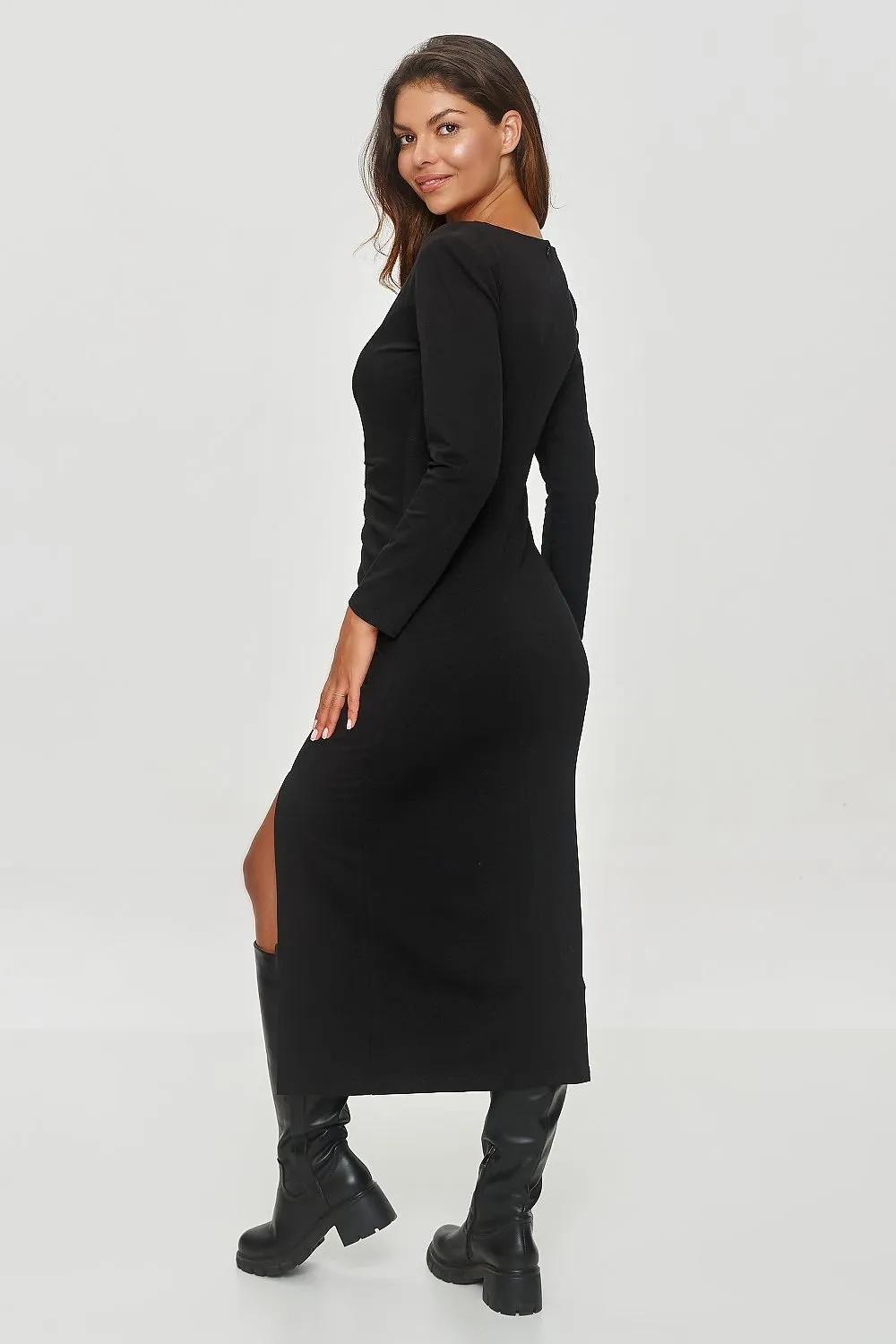 TEEK - Pleated Front Hip Slit Dress