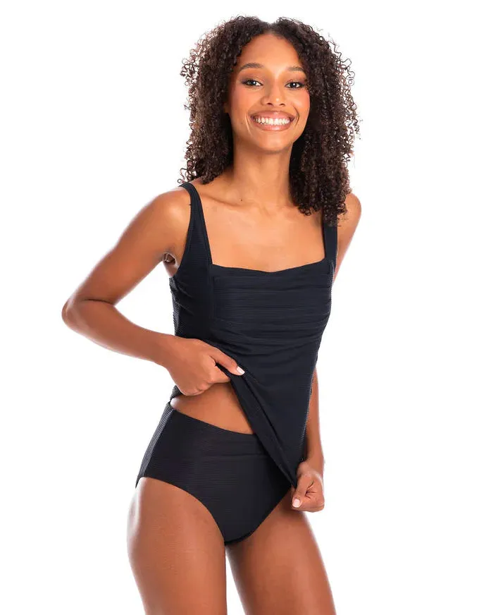 Textured Black Tankini Pleated