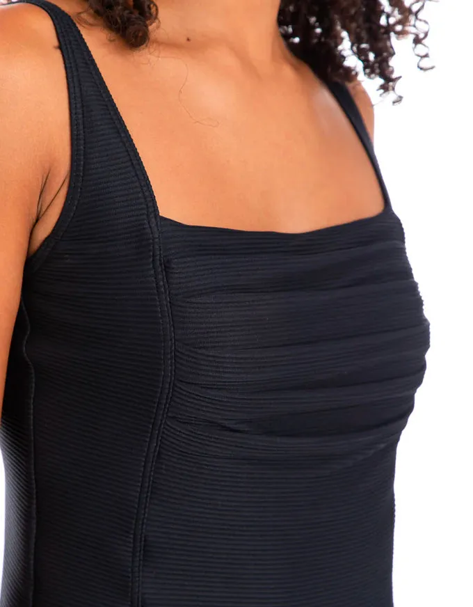 Textured Black Tankini Pleated