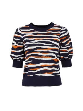 Tiger Print Puff Sleeve Sweater in Night Sky