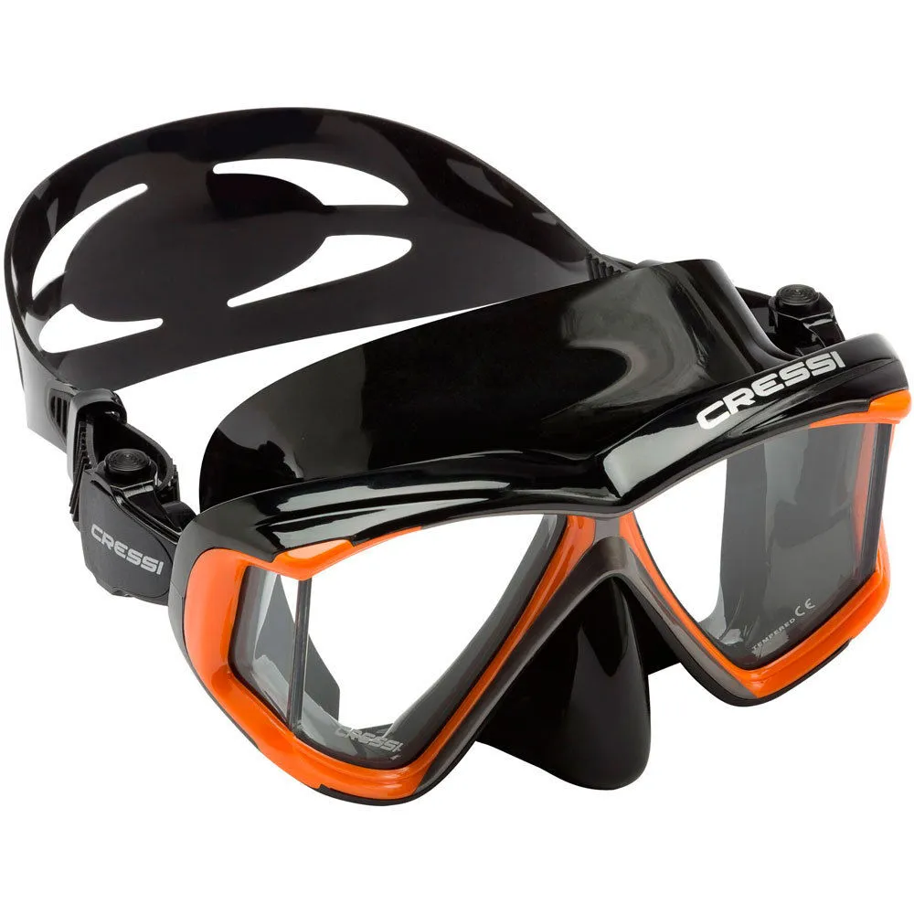 Used Cressi Panoramic 4 Window Dive Mask-Black Silver / Orange