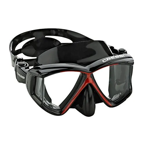 Used Cressi Panoramic 4 Window Dive Mask-Red / Black