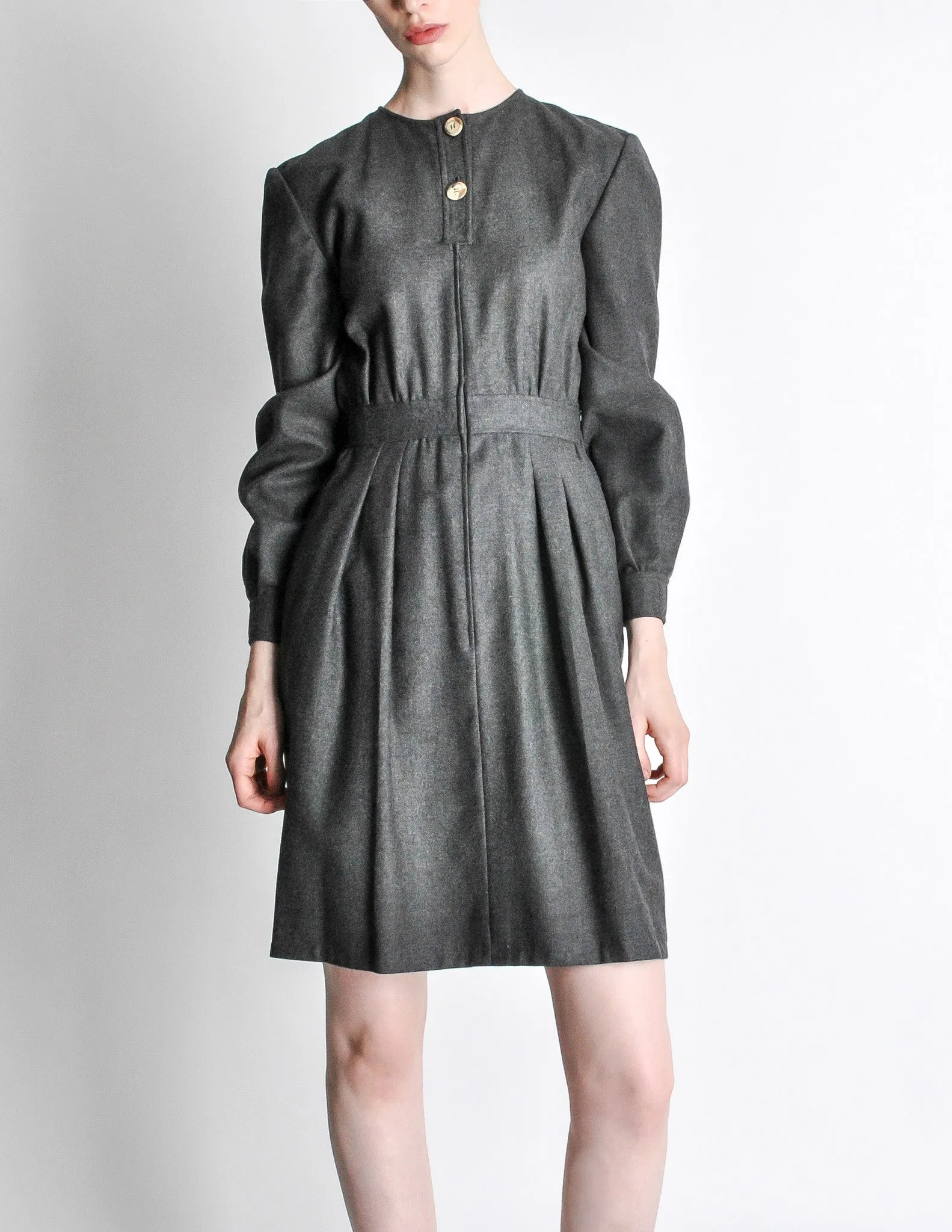 Valentino Vintage Charcoal Grey Wool Dress