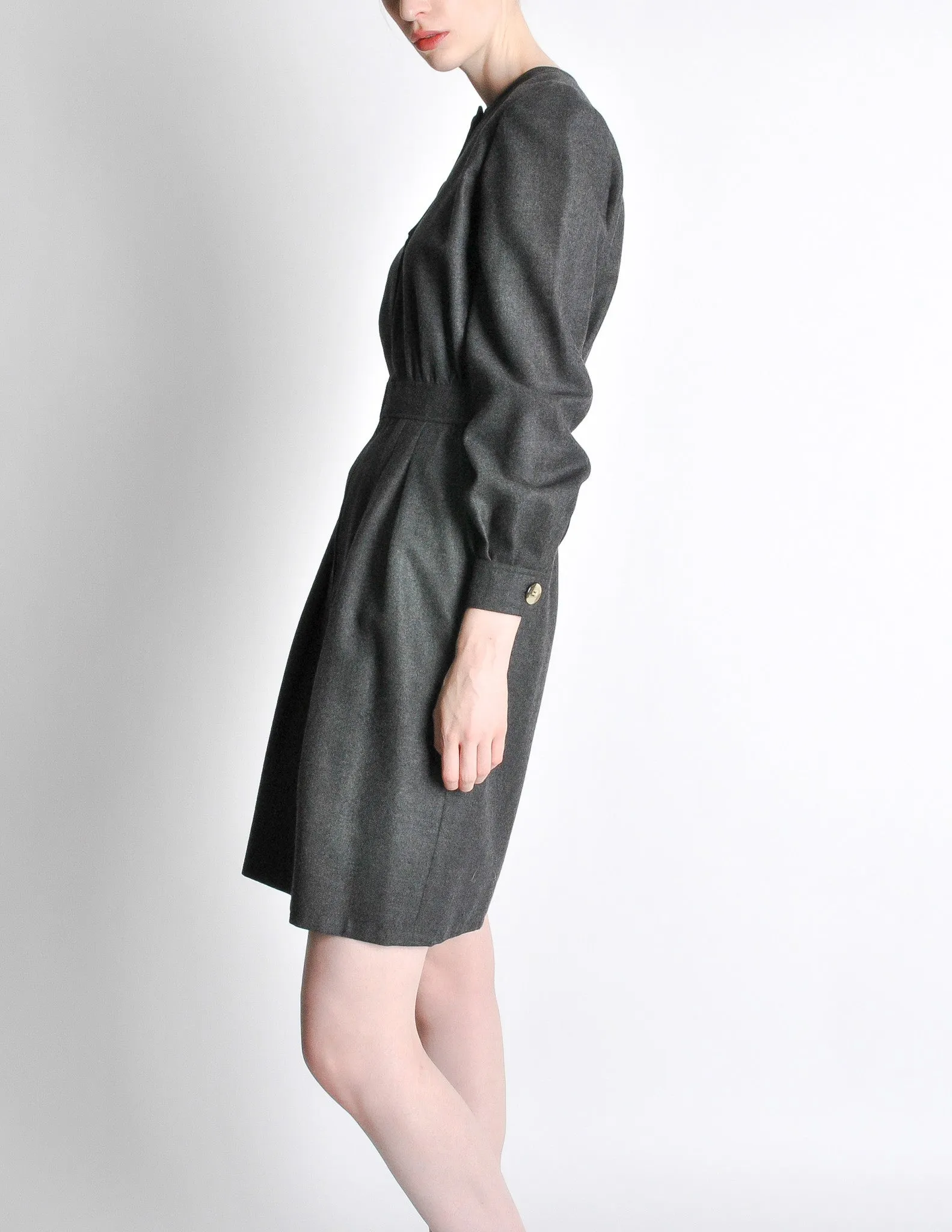 Valentino Vintage Charcoal Grey Wool Dress