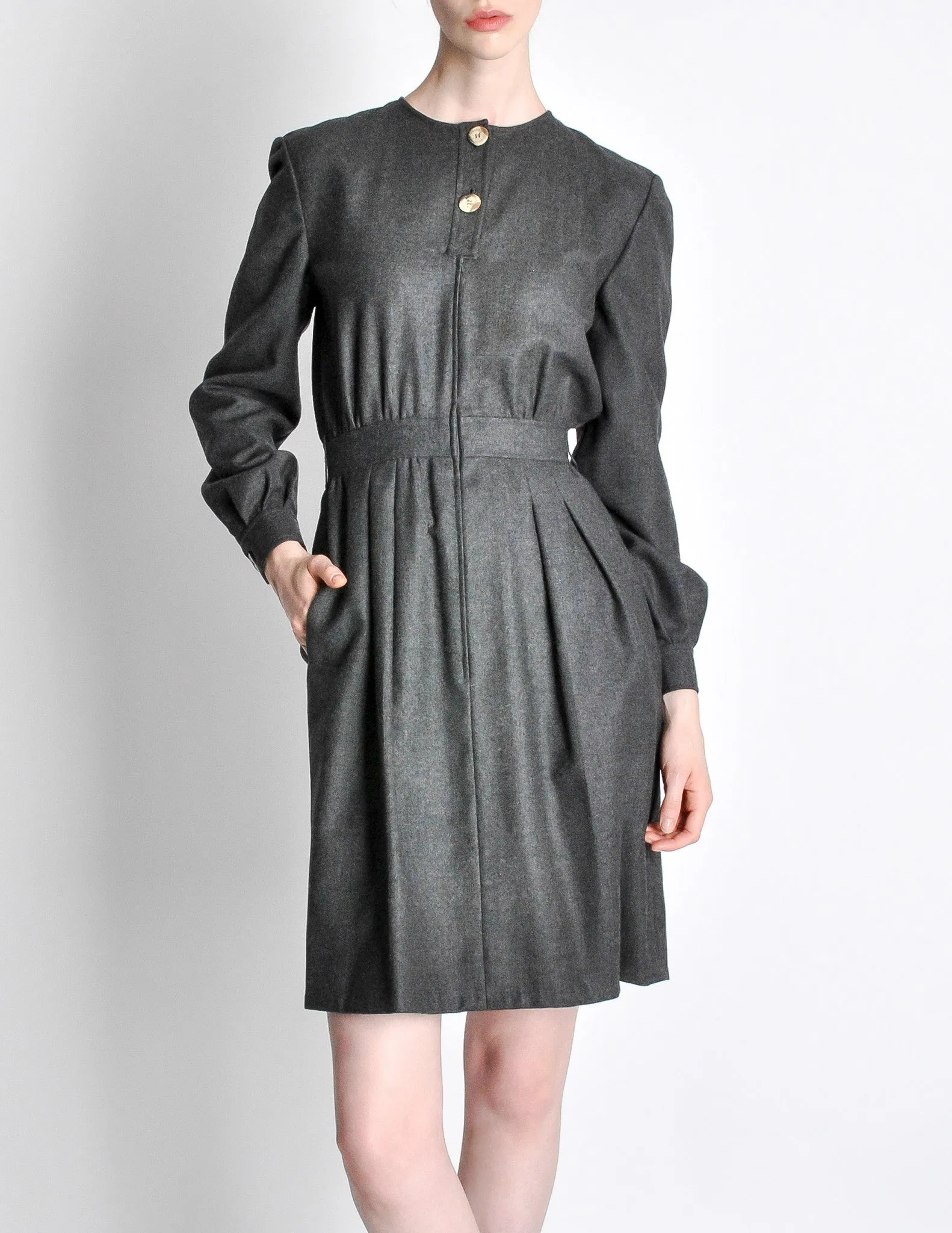 Valentino Vintage Charcoal Grey Wool Dress