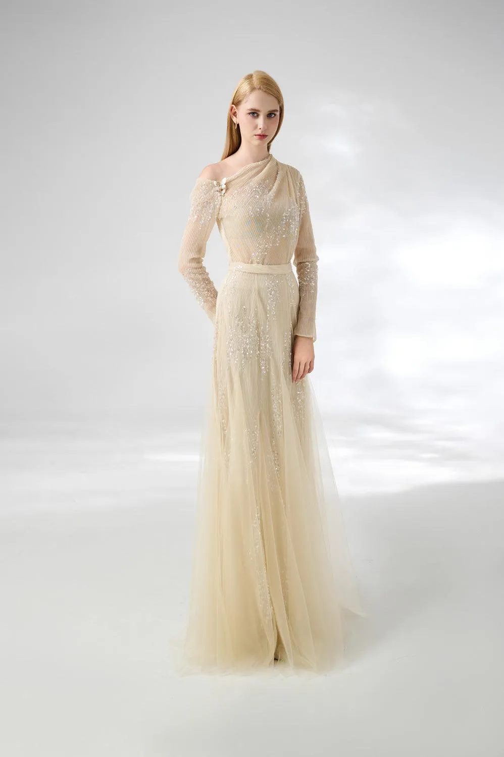 Villanue Gored Pleated Organza Floor Length Set