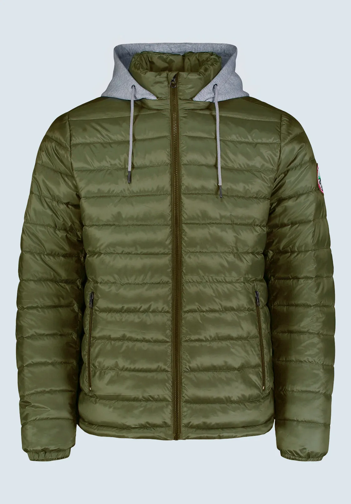 Vince Men’s Quilted Puffer Zip-Up Jacket with Contrasting Hoodie, Green - OBMFE003