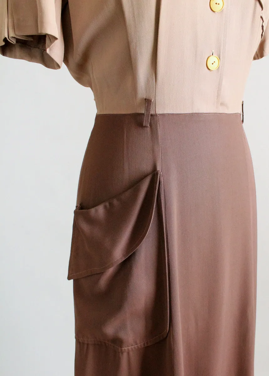 Vintage 1940s Two Toned Gabardine Day Dress