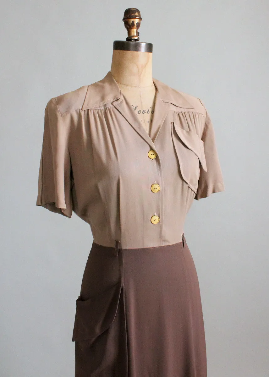 Vintage 1940s Two Toned Gabardine Day Dress