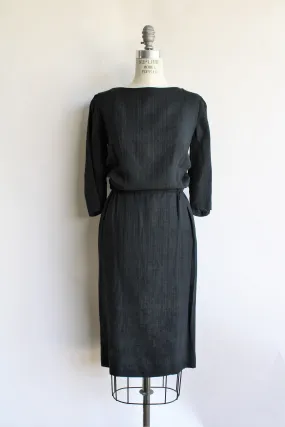 Vintage 1960s Black Sheath Dress with Button Back