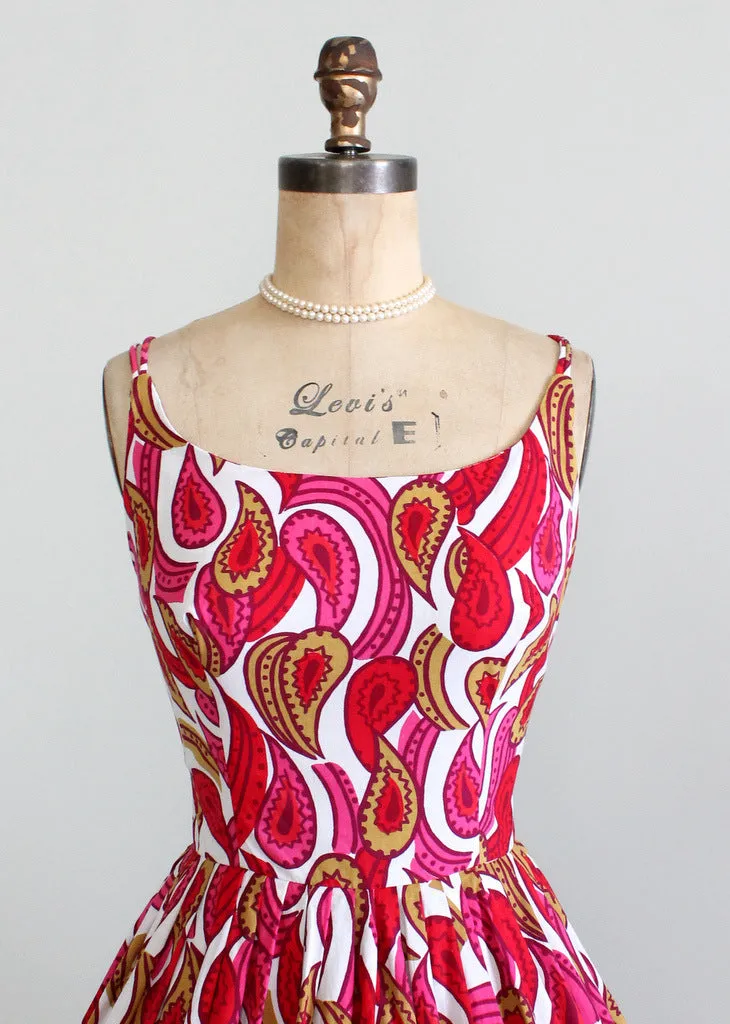 Vintage 1960s Bold Paisley Full Skirt Sundress