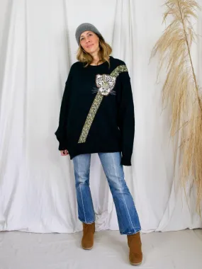 Vintage Leopard Appliqué Sweater