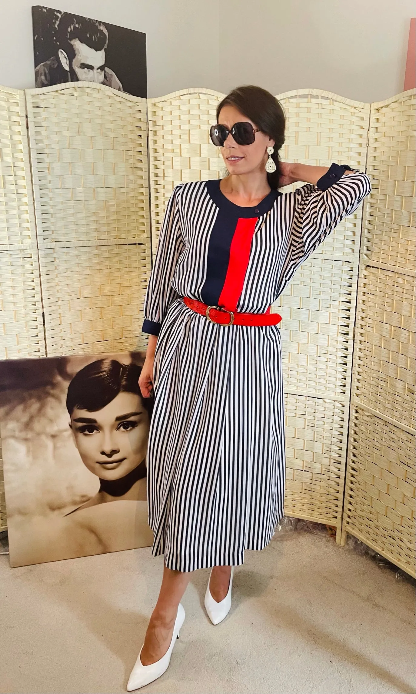 Vintage Red and Navy Stripped Midi Dress