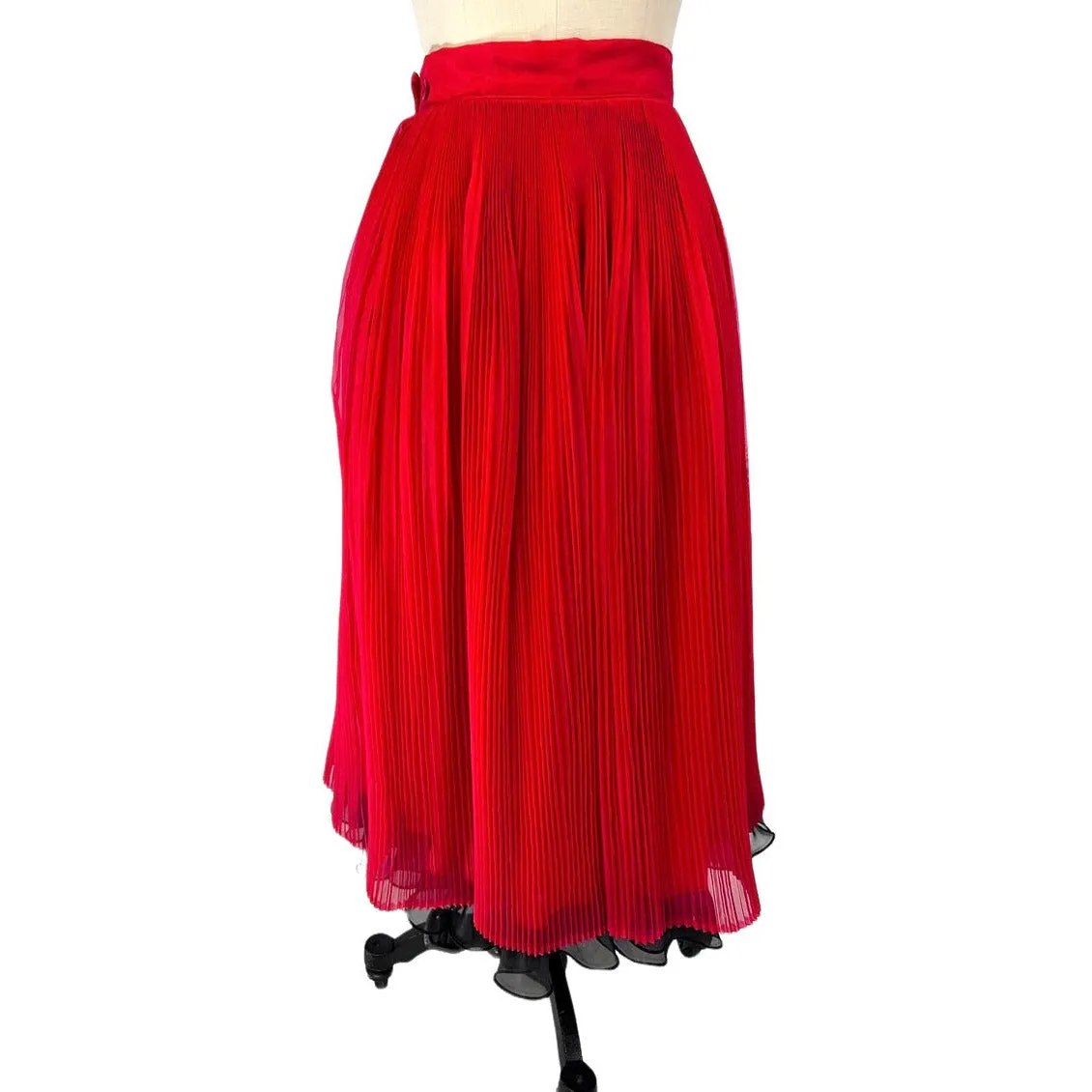 Vintage Skirt Red Pleated Nylon Chiffon 1940S Small 25" Waist