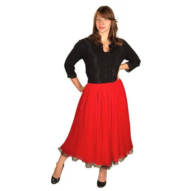 Vintage Skirt Red Pleated Nylon Chiffon 1940S Small 25" Waist