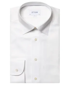 White Stretch Knit-Effect Dress Shirt