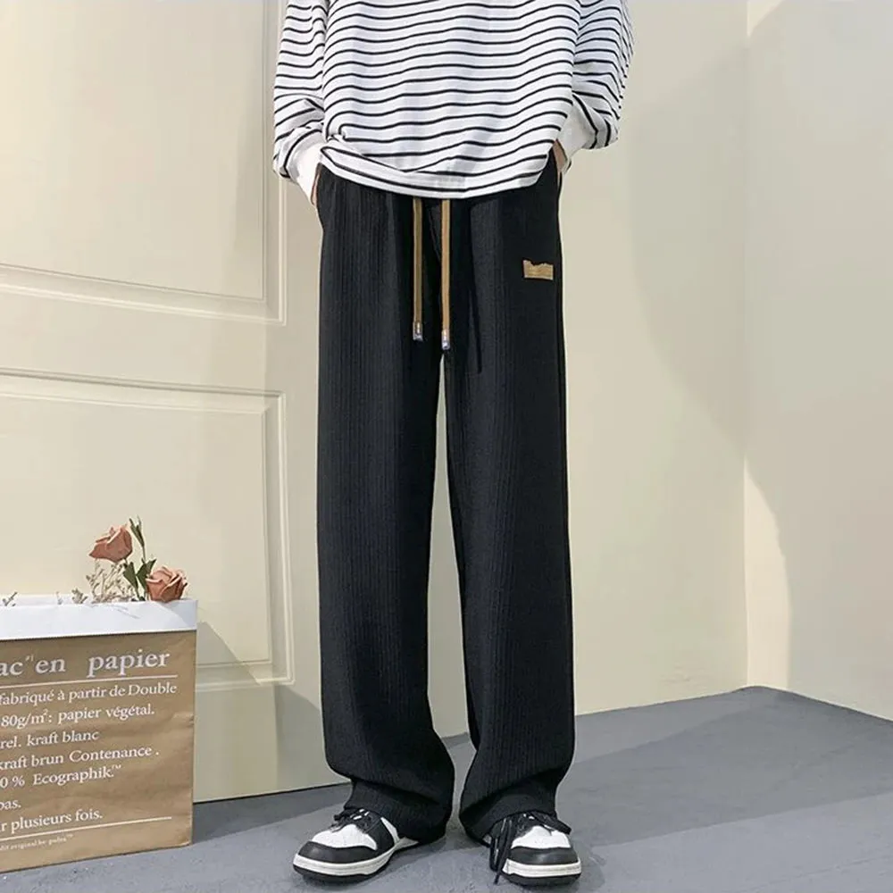 Wiaofellas Men Fashion Oversized Casual Wide Leg Pants Streetwear Hip Hop Loose Straight Trousers Breathable Ice Silk Solid Pleated Pants