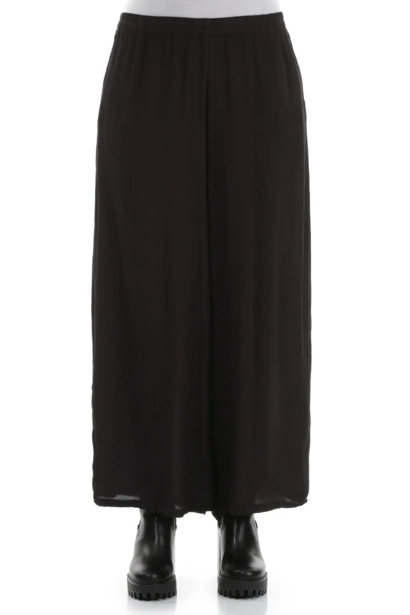 Wide Black Viscose Trousers