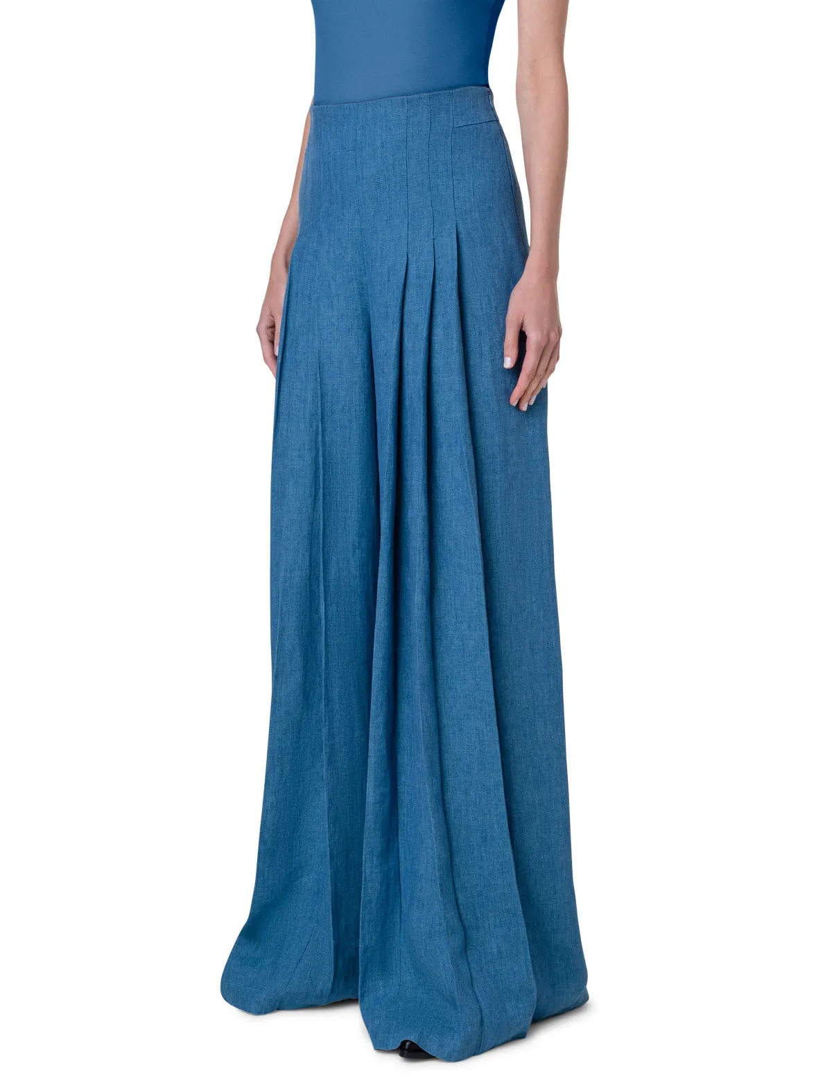 Wide Pleated Pants in Linen Gabardine