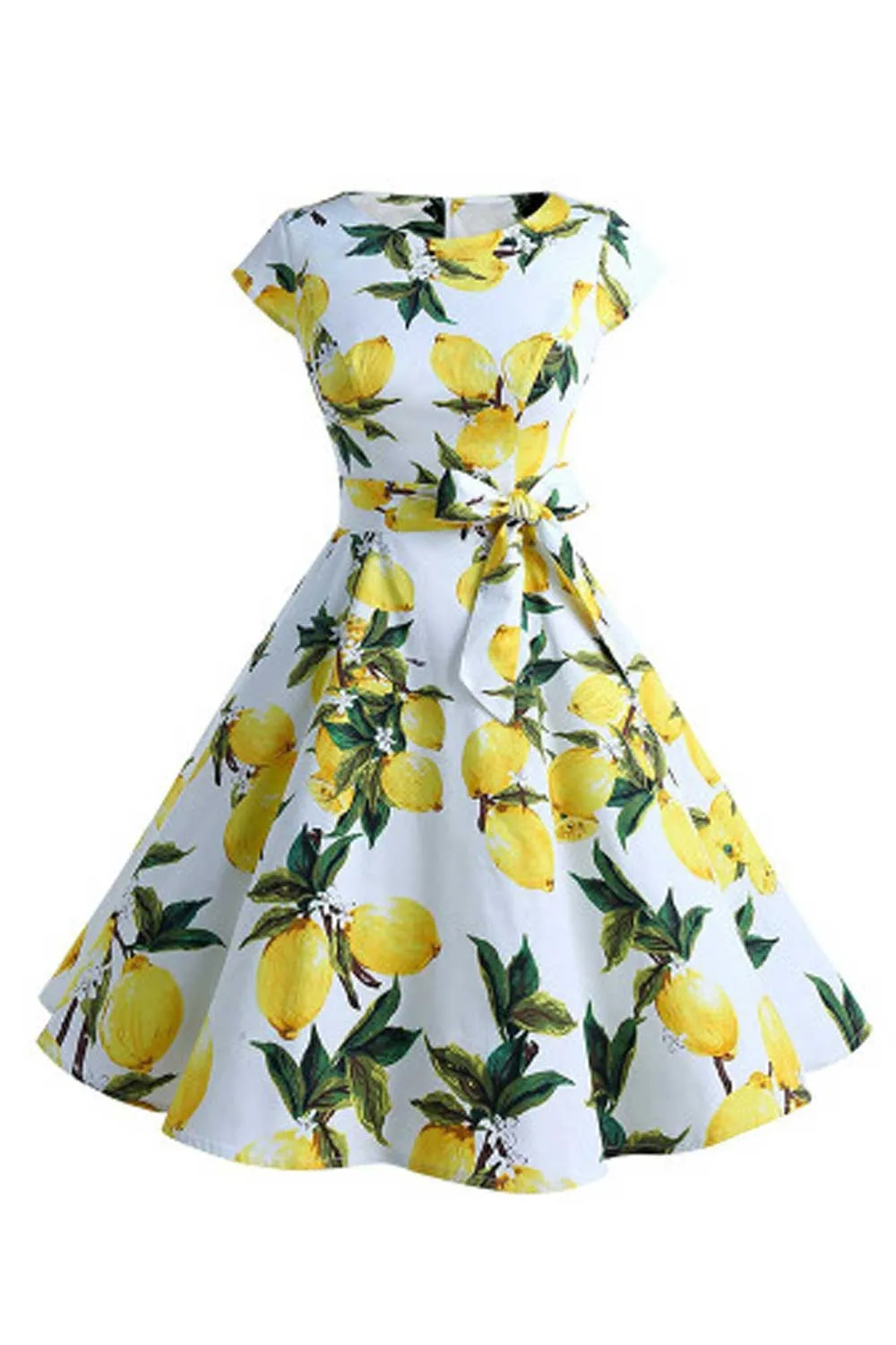 Women Beautiful Printed Pattern Easy Round Neck Slim Waist Summer Sleeveless Party Dress - C9010UD