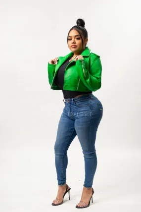 Women's Classic Crop Biker Green [SLIM FIT]