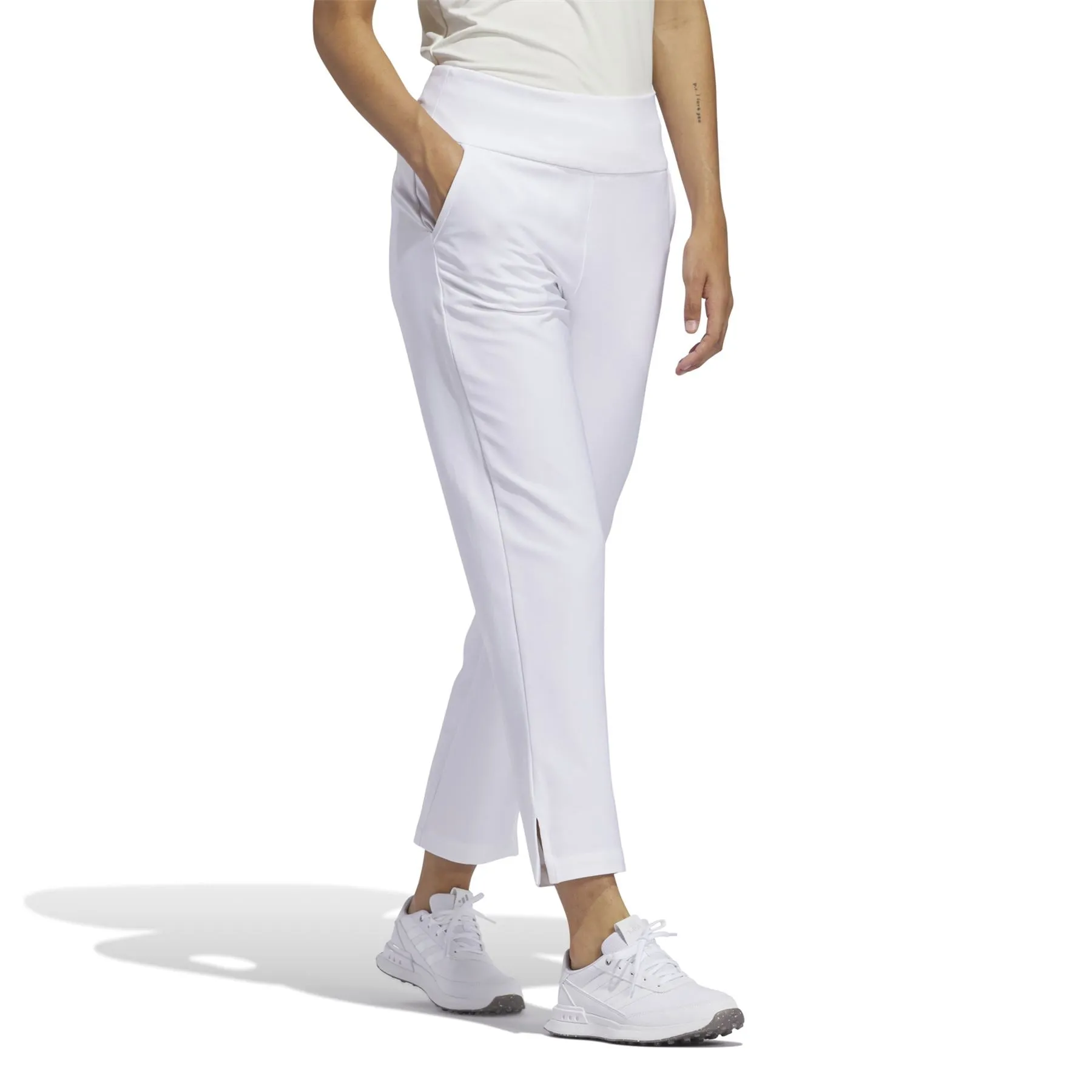 Womens Ultimate365 Regular Fit Solid Ankle Trousers White - 2024